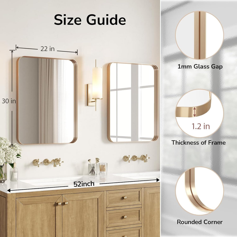 USHOWER Gold Bathroom Mirrors for Over Sink 22"x30" 2 Pack