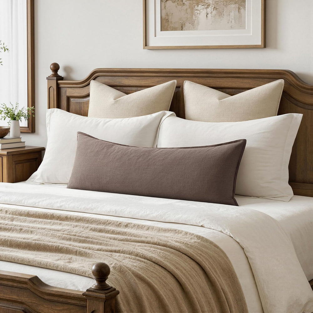 MIULEE Decorative Linen Lumbar Pillow Cover 14x36 Inch Malt Ball