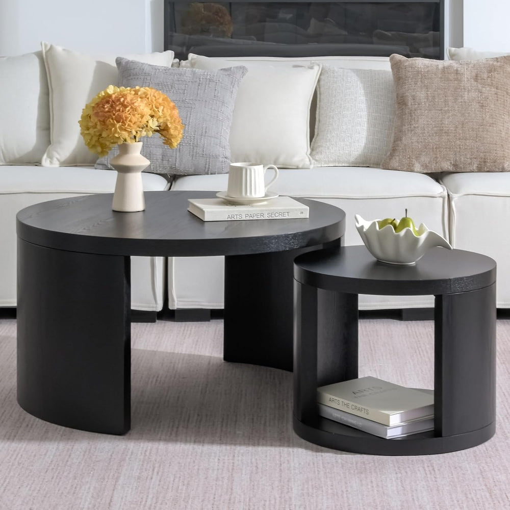 Round Nesting Coffee Table Set of 2, 31.5 & 18 in, Black