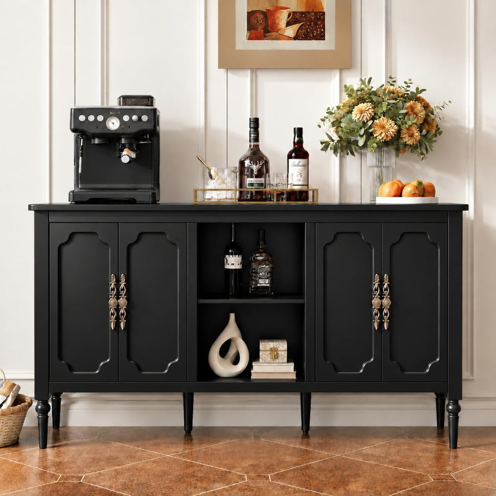 59" Vintage Sideboard Buffet Cabinet with Adjustable Shelves, Black