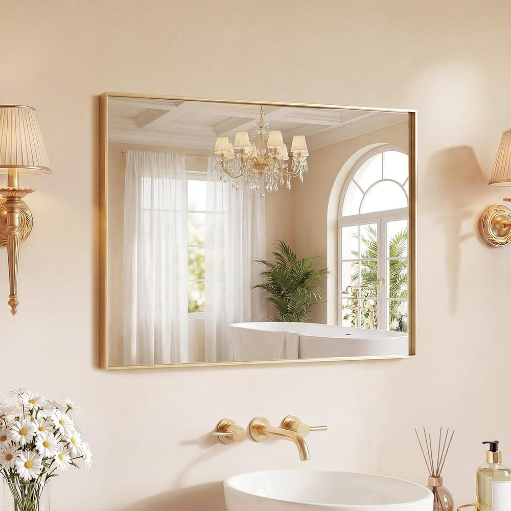 NEWBULIG 22"x30" Wall Mirror, Bathroom Mirrors for Over Sink, Gold