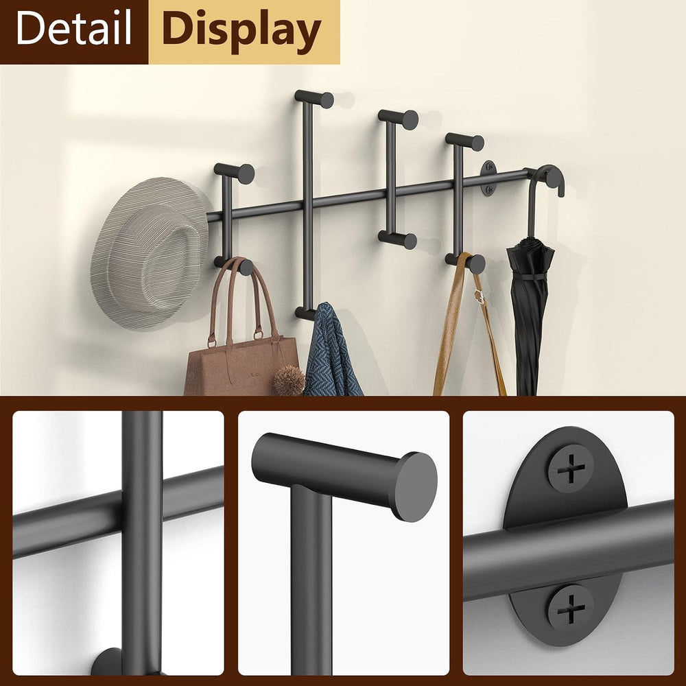 31'' Coat Rack Wall Mount, Large Coat Hooks Wall Mount (Black)