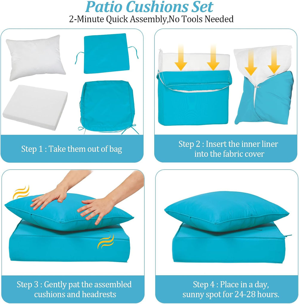 22x22“ Outdoor Deep Seat Cushions Set of 2, Patio Replacement Foam Cushions f...