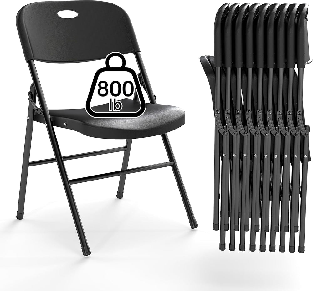 10 Pack Folding Chair, 800 Weight Limit Heavy Duty Plastic Folding Chair Port...