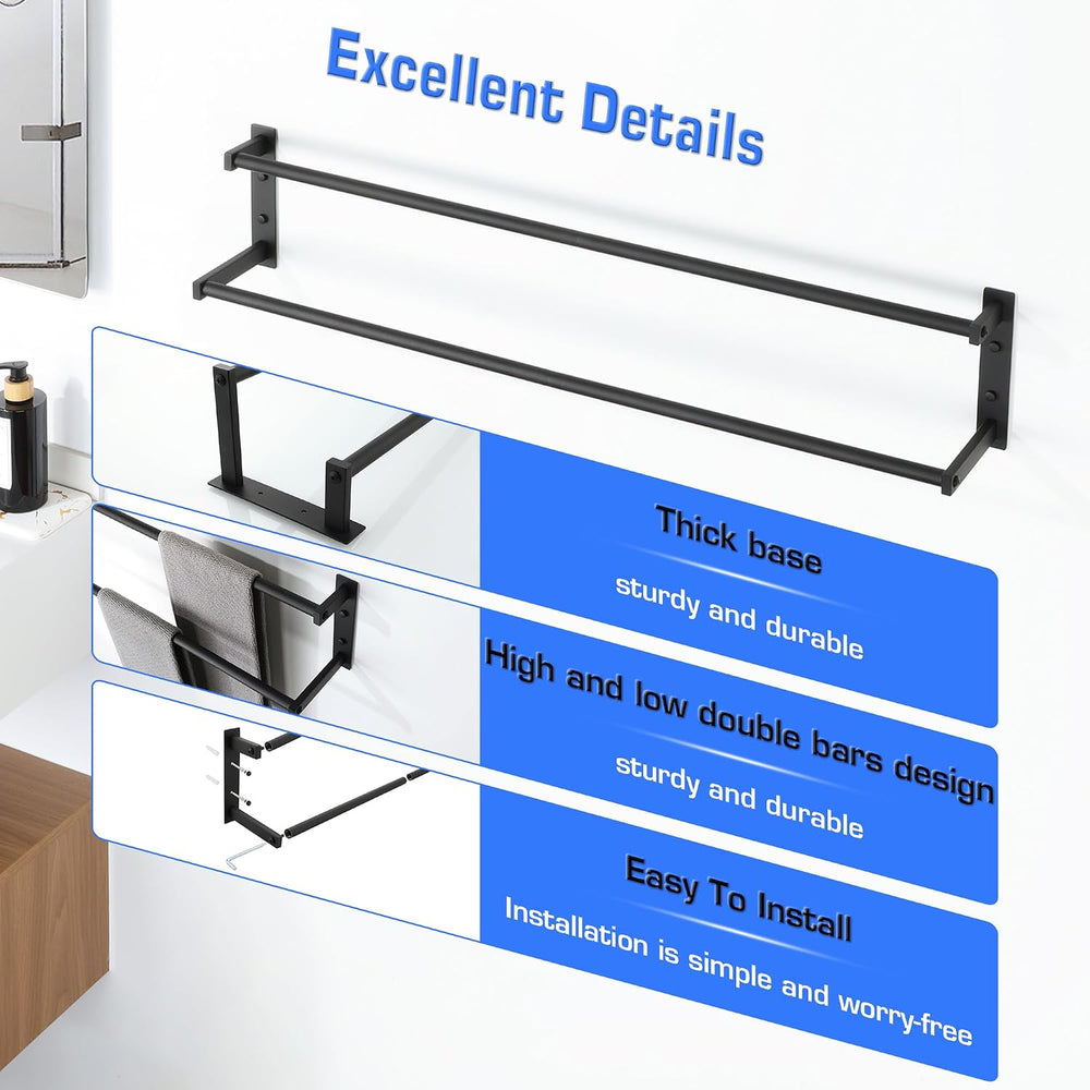Alise 32 Inch Double Towel Bar for Bathroom Wall Mounted,Matte Black