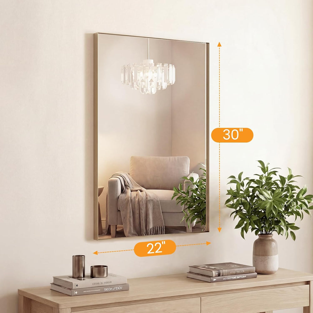 NEWBULIG 22"x30" Wall Mirror, Bathroom Mirrors for Over Sink, Gold