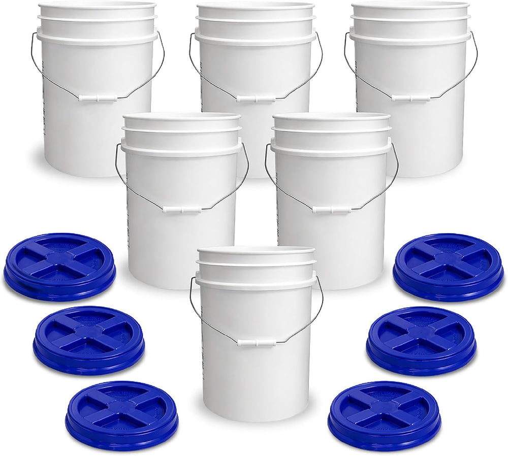 ePackageSupply 5 Gallon Bucket - Food Grade w/Lid BPA-Free, White/Blue, 6