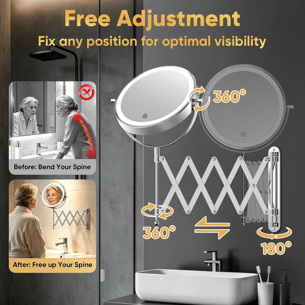 8" Rechargeable Wall Mounted Makeup Mirror Double Sided Magnifying
