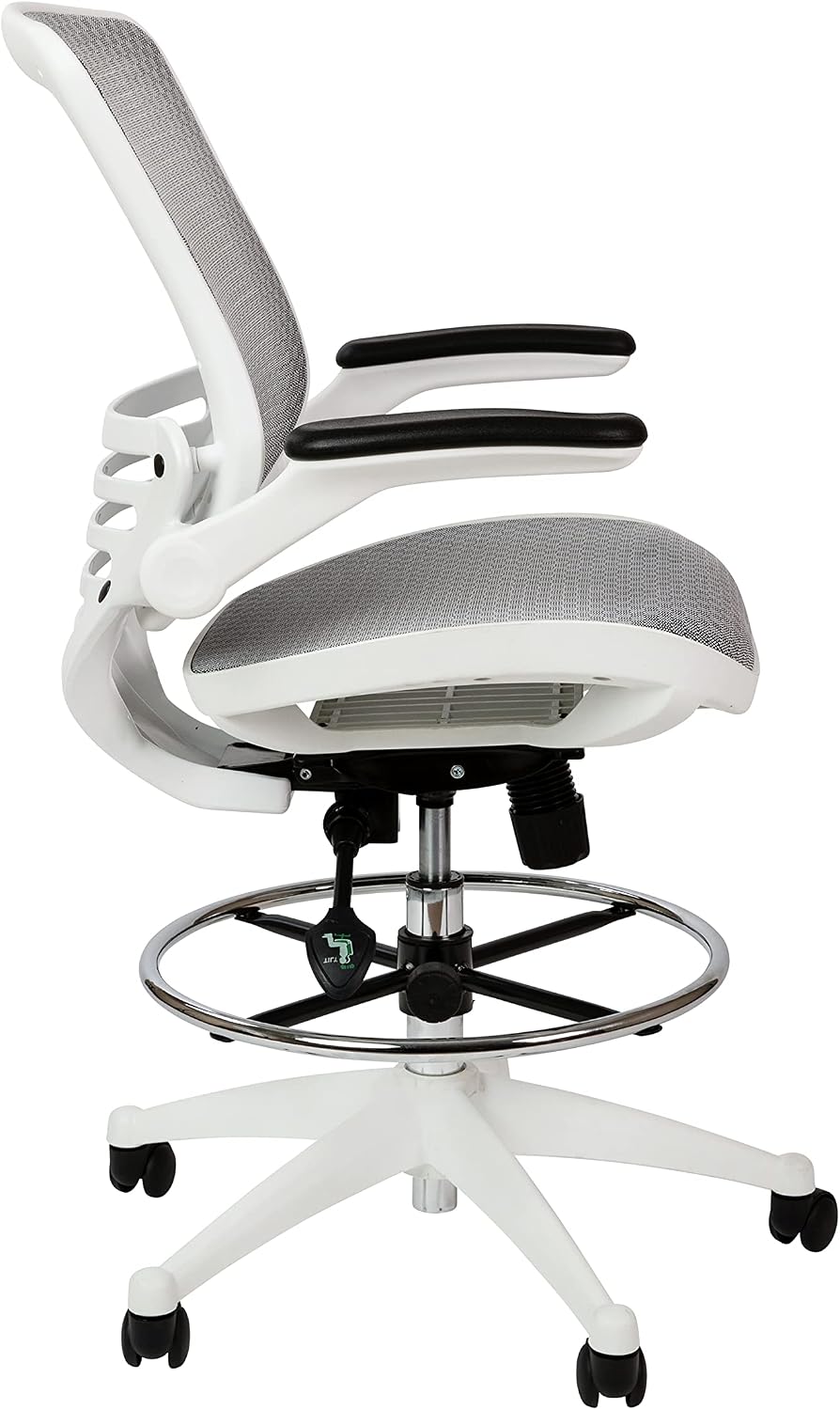EMMA + OLIVER Gray Mid-Back Drafting Chair with Flip-Up Arms