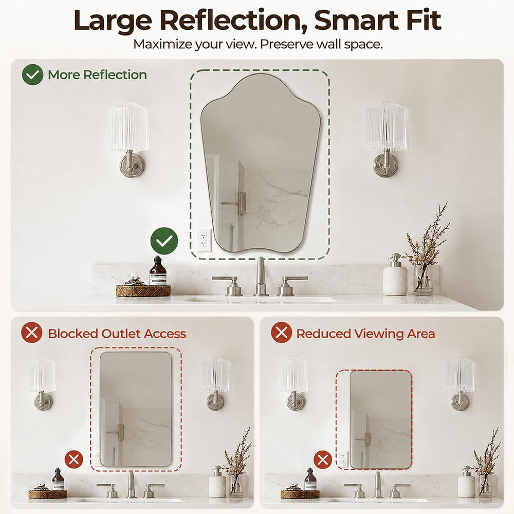 ANDY STAR 24"x36" Brushed Nickel Scalloped Mirror with Irregular Shape