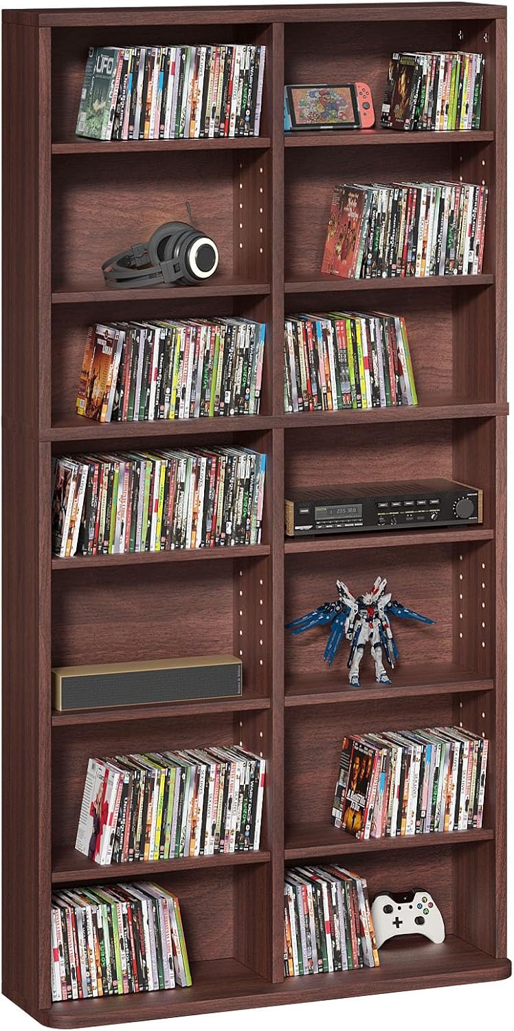 LELELINKY 7 Tier Tall Display Cabinet, Walnut Media Storage Cabinet
