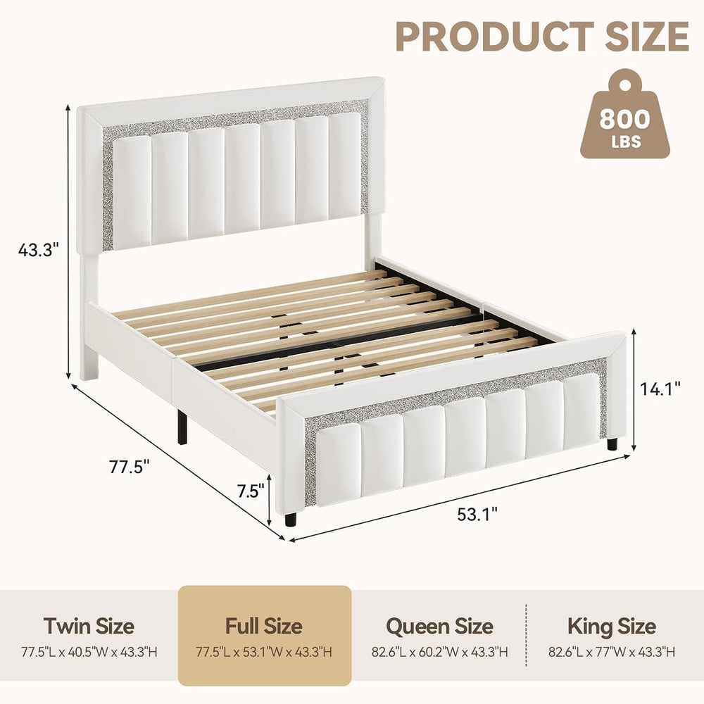 HOMBCK Full Size Bed Frame with Velvet Upholstered Headboard, White
