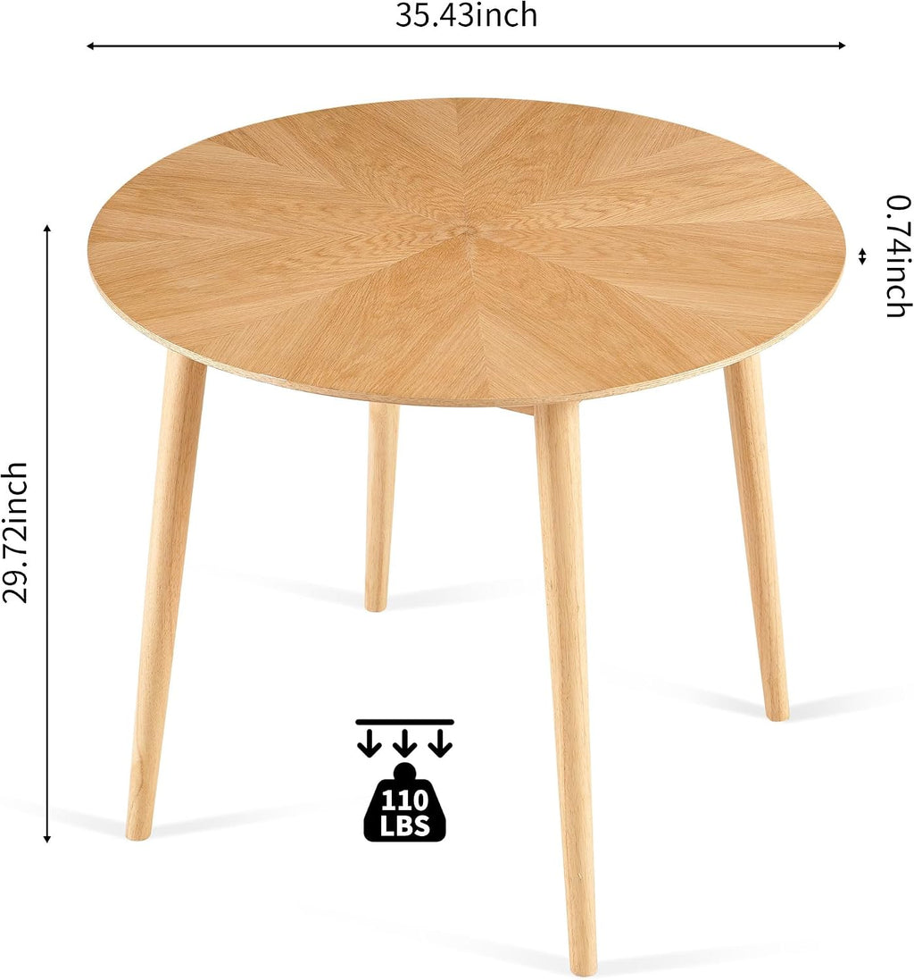 35" Round Dining Table Set for 2 with PU Leather Chairs, Space Saving Kitchen Table Set with Solid Wood Legs - Compact Breakfast Nook Set for Small Spaces, Apartment (Beige)
