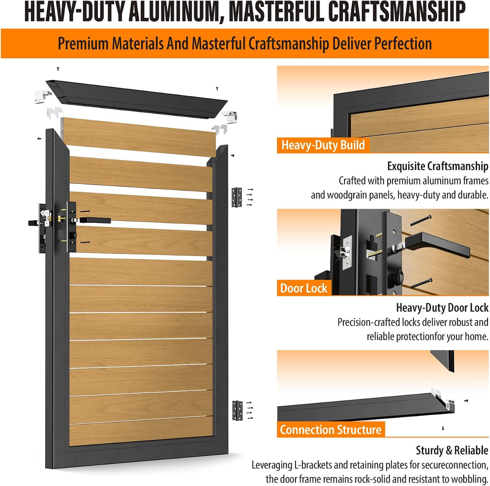 3x4 FT (34.8"x47.8") Aluminum Fence Gate Kit, Heavy-Duty Wood Grain...