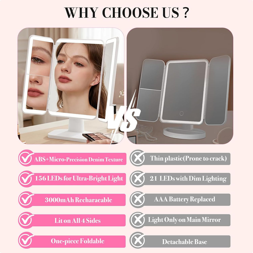 SIMETRA 15.6'' Rechargeable Makeup Mirror with Lights Trifold Vanity ...