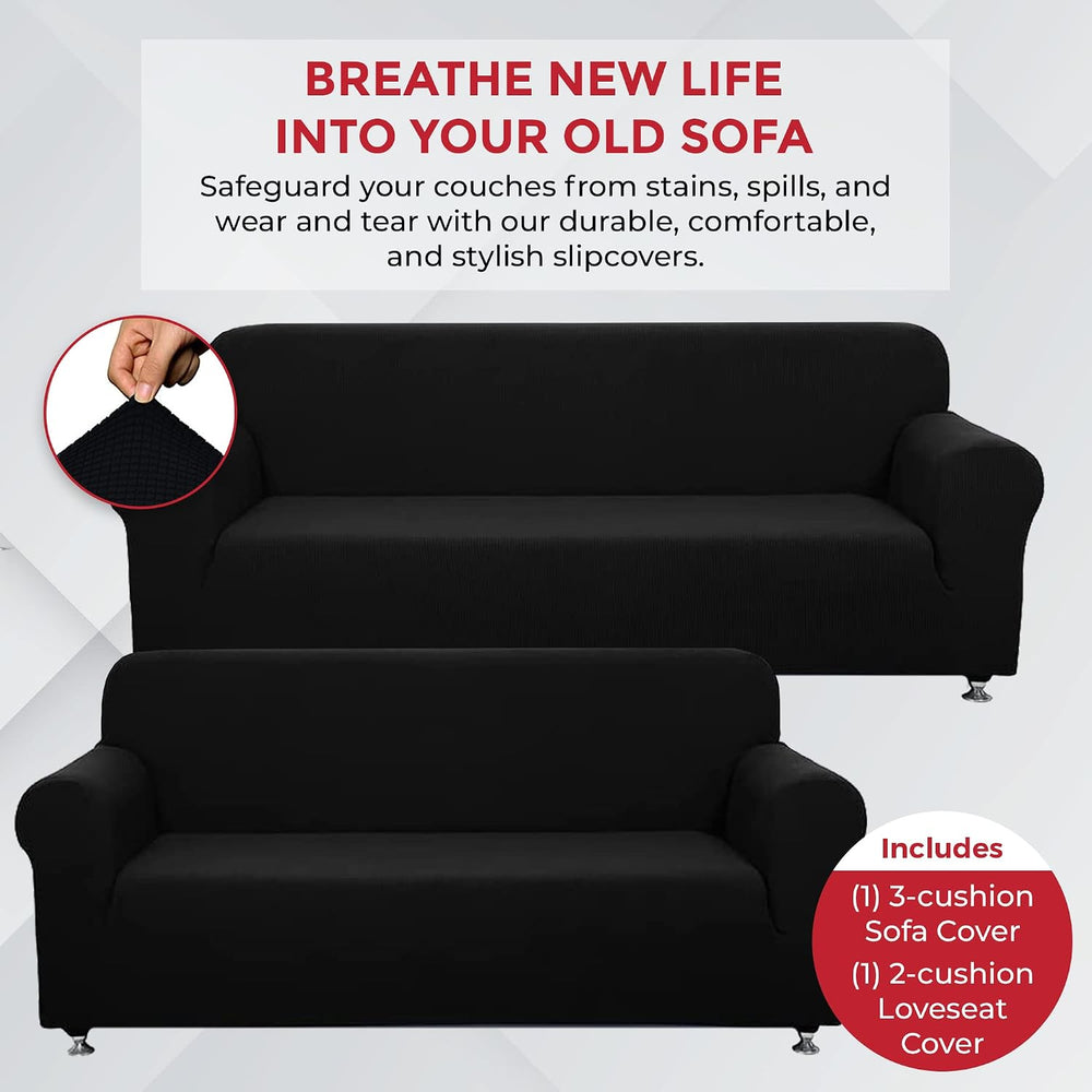 Sapphire Home 2-Piece Sofa and Loveseat Slipcovers, Couch and Loveseat Covers...
