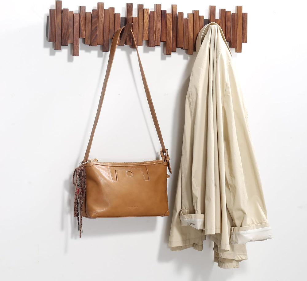 Coat Rack Wall Mount Piano Flip Down Wall Hook Rack 5 Hooks Walnut