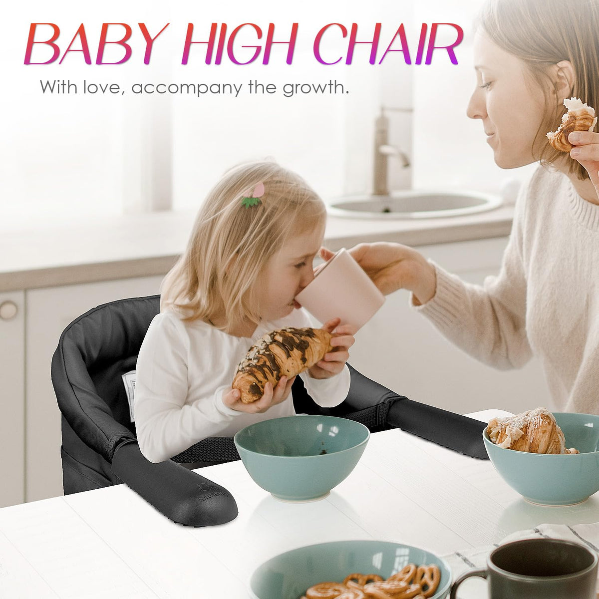 Hook on High Chair,Portable Foldable High Chair for Babies 6-36 Months, Includes Storage Bag (Black)