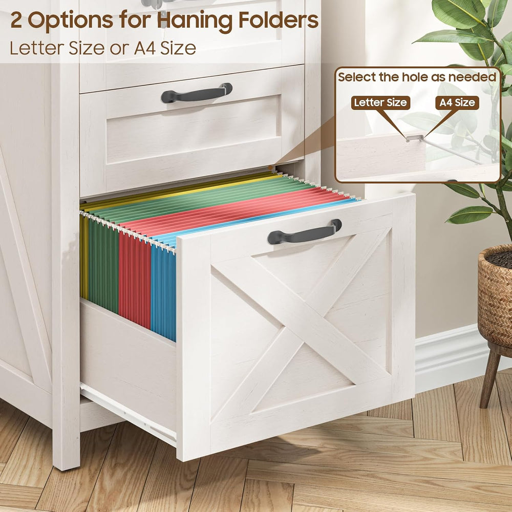 Farmhouse 3 Drawers File Cabinet with Lock for Home Office, Rustic White