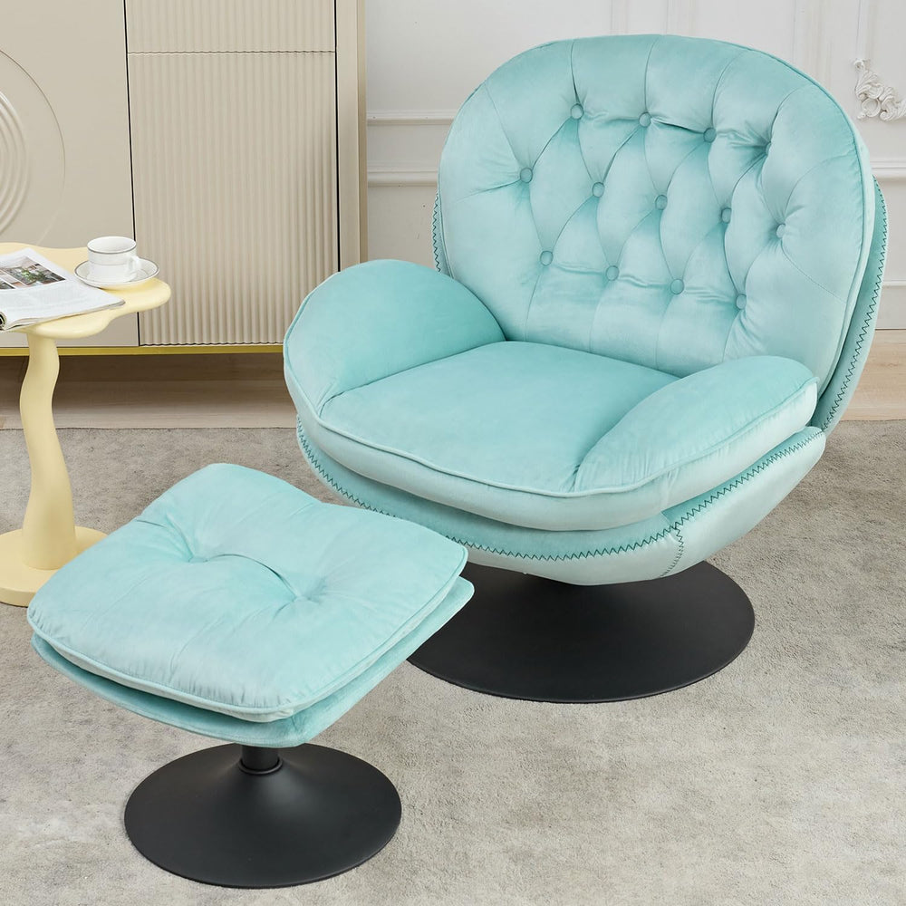 Swivel Accent Chair with Ottoman Set, Velvet Modern Lounge Chair with Metal B...