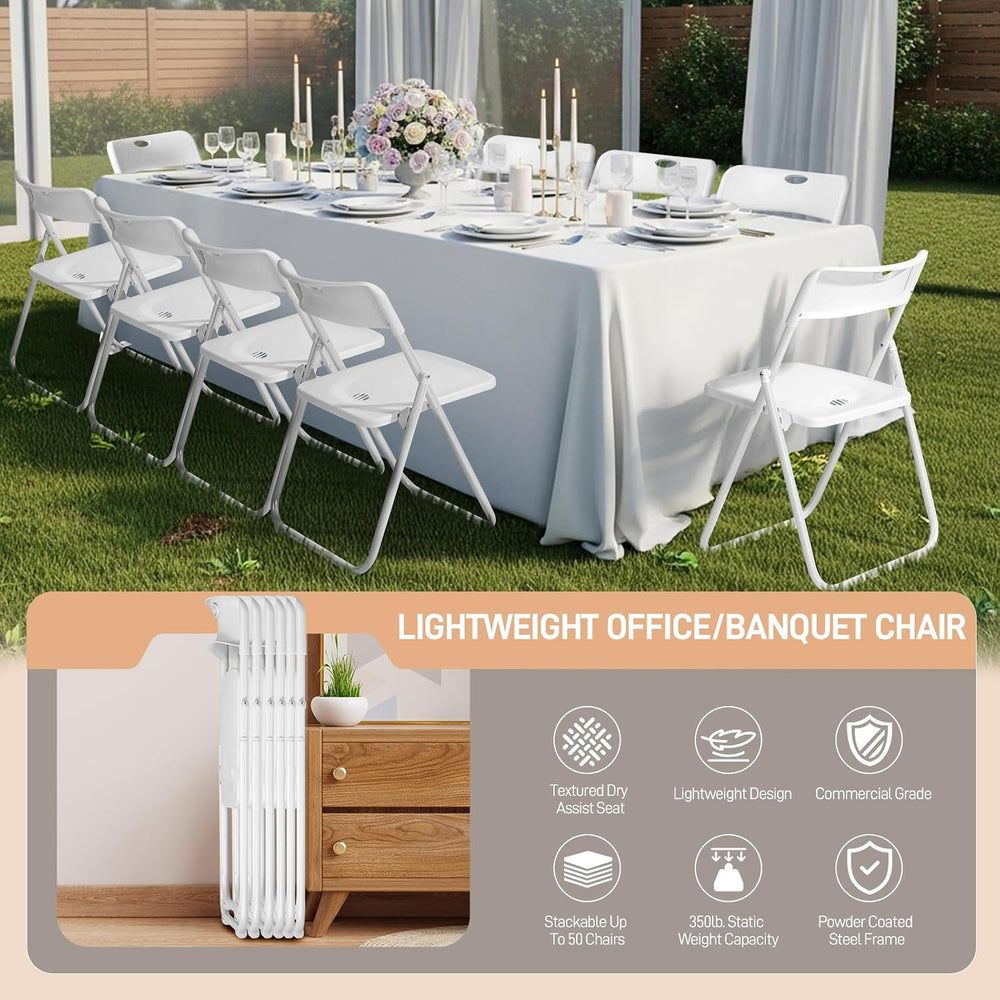 Karl home 10 PCS Plastic Folding Chair, Lightweight Foldable Chair, White