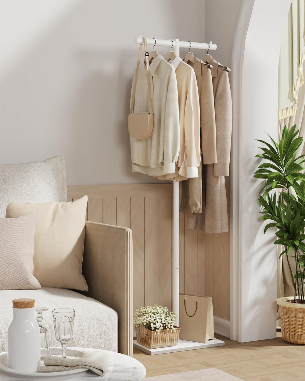 T-shaped Coat Rack Freestanding, Metal Hanger, White, 68.9 In High