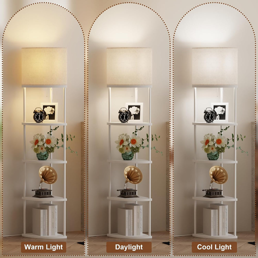 Qupui Floor Lamp with Shelves, 61.5" 5-Tier, 3-Color LED, White