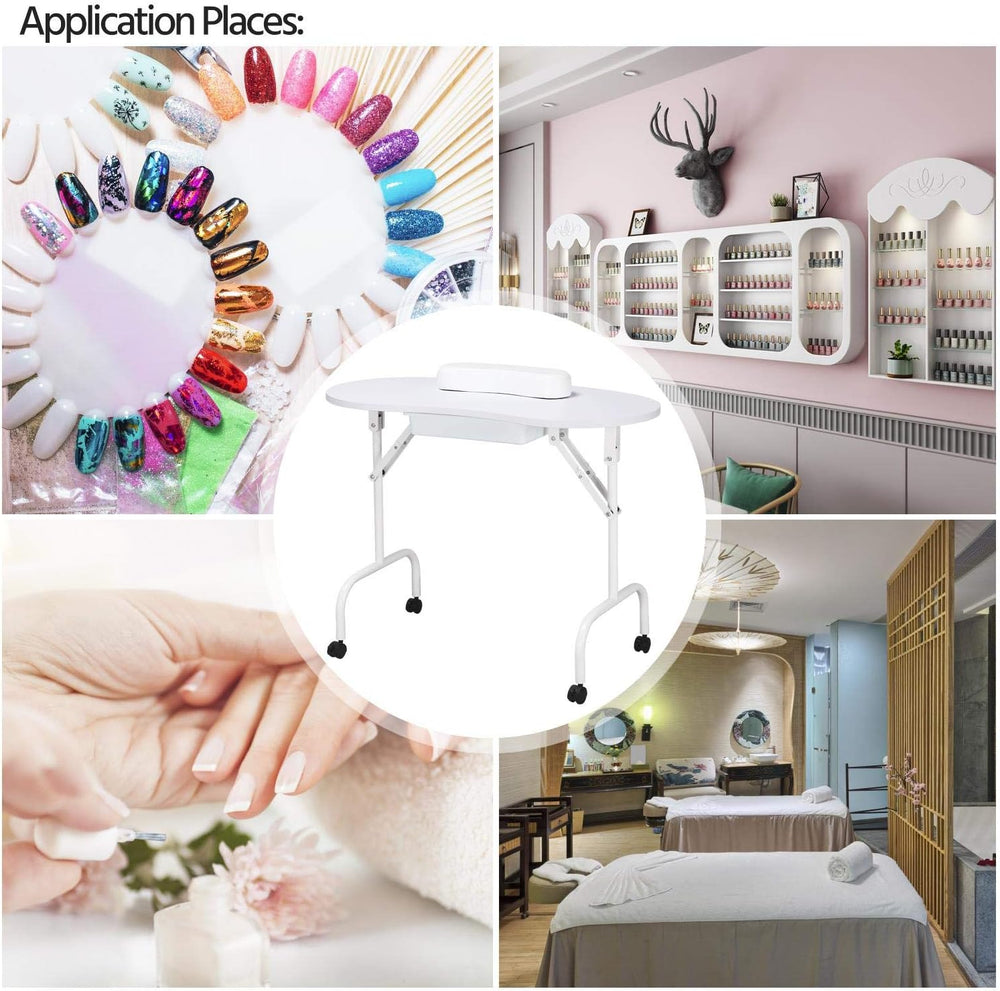 Yaheetech Portable Manicure Table Foldable Nail Desk with Drawer, White