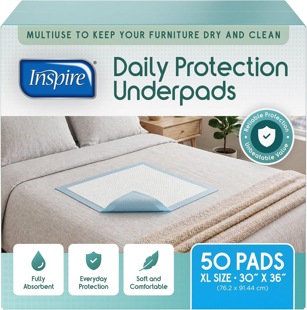 Inspire Brand Disposable Underpads Value Pack 30" x 36" Case of 50
