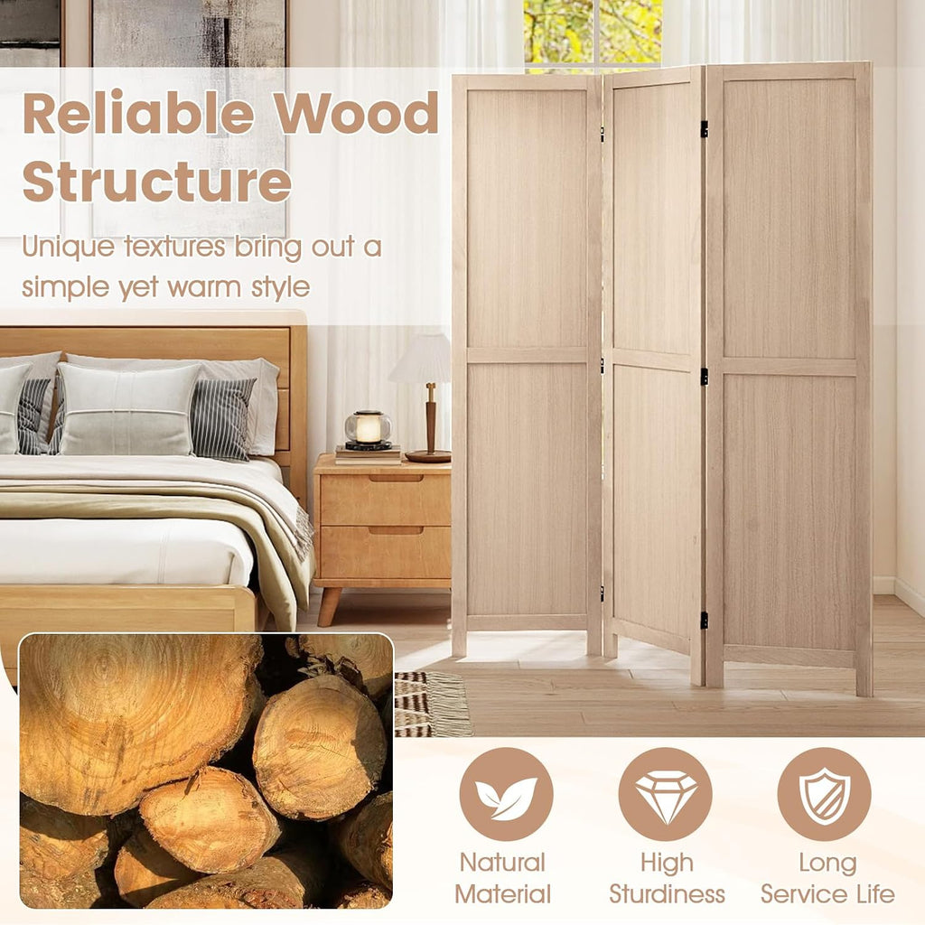 GIANTEX 3 Panel Folding Wooden Room Divider 67" Tall, No Assembly