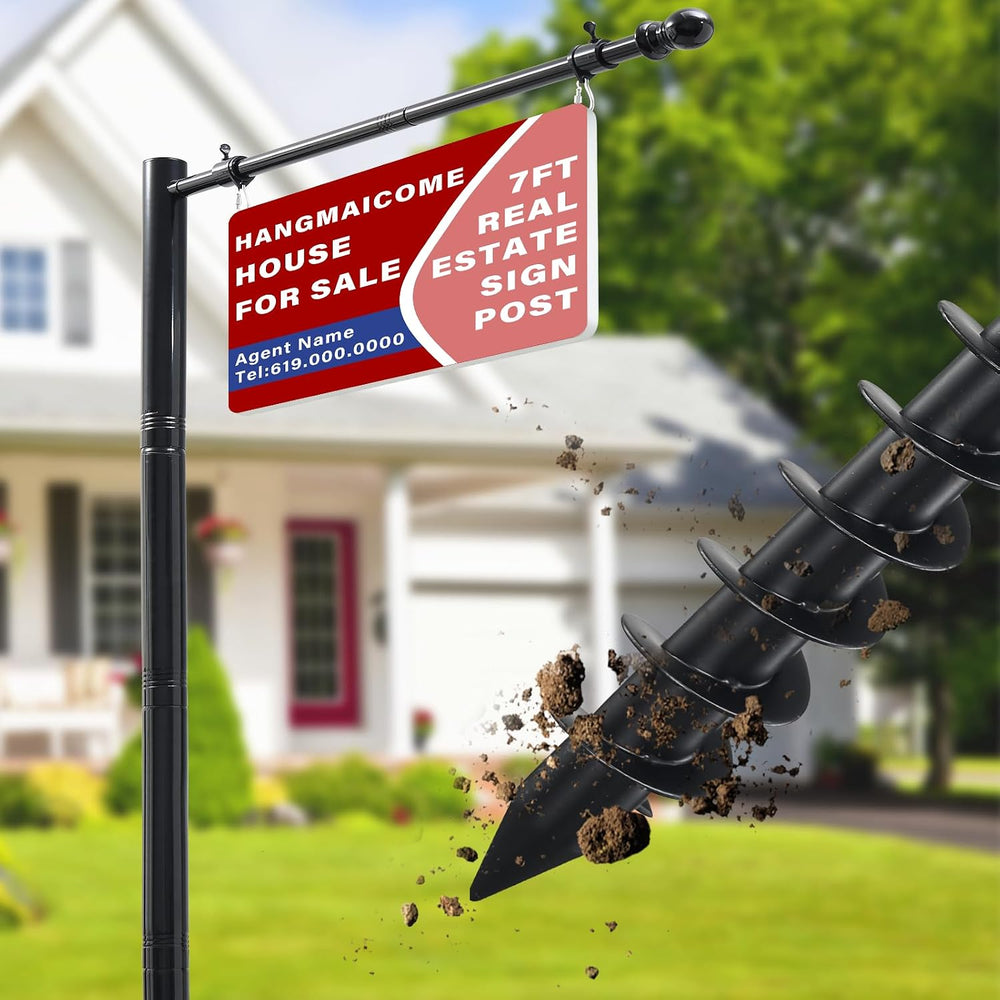Real Estate Sign Post For Outside - Heavy Duty Metal Yard Sign Stand Pole wit...