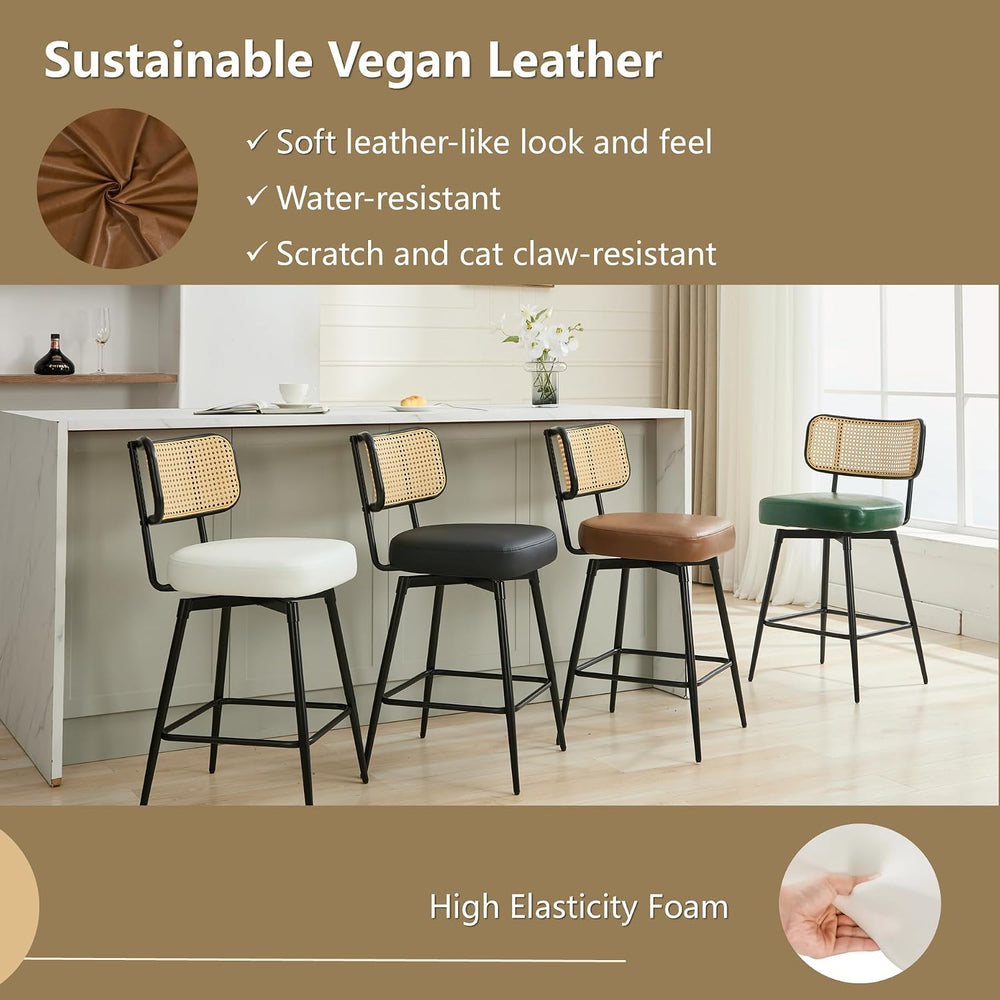 Rattan Bar Stools Set of 3, Swivel Counter Height, Brown