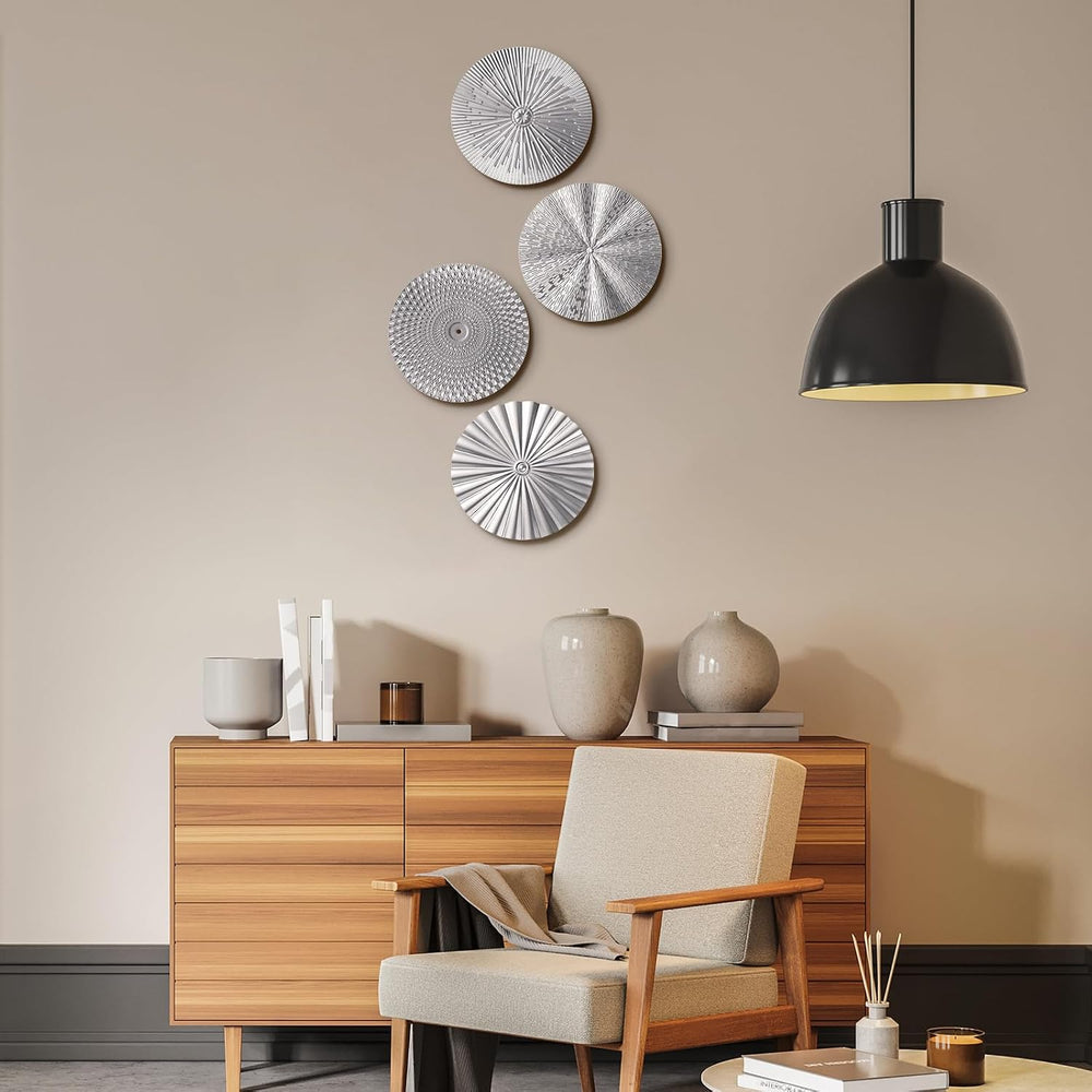 Hicarer 4 Pcs 12 Inch Silver Metal Wall Art Decor Modern Sunburst Decor