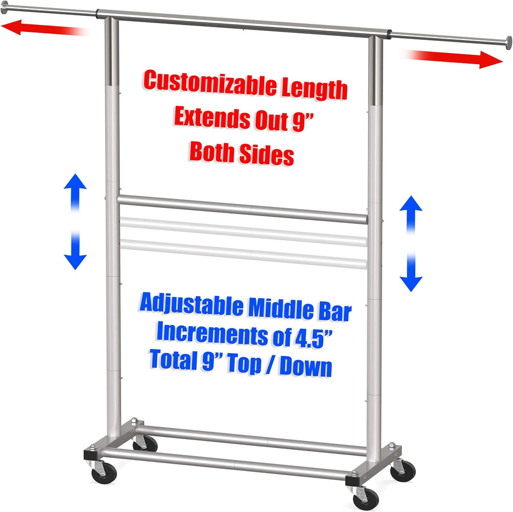 Simple Houseware Double Rod Adjustable Clothing Garment Rack, Grey
