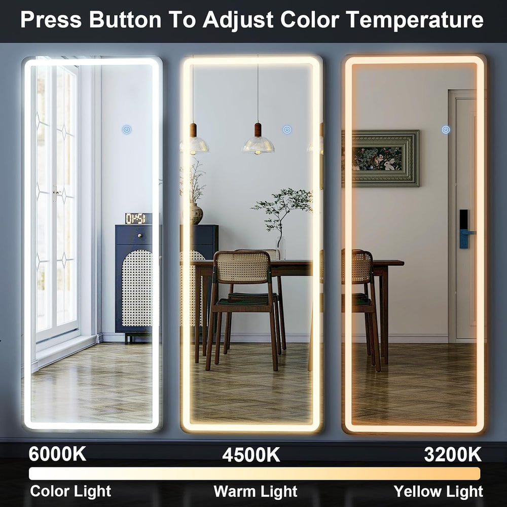 GLSLAND 56" x 20" Full Length Mirror, LED Lighted Floor Standing Mi...