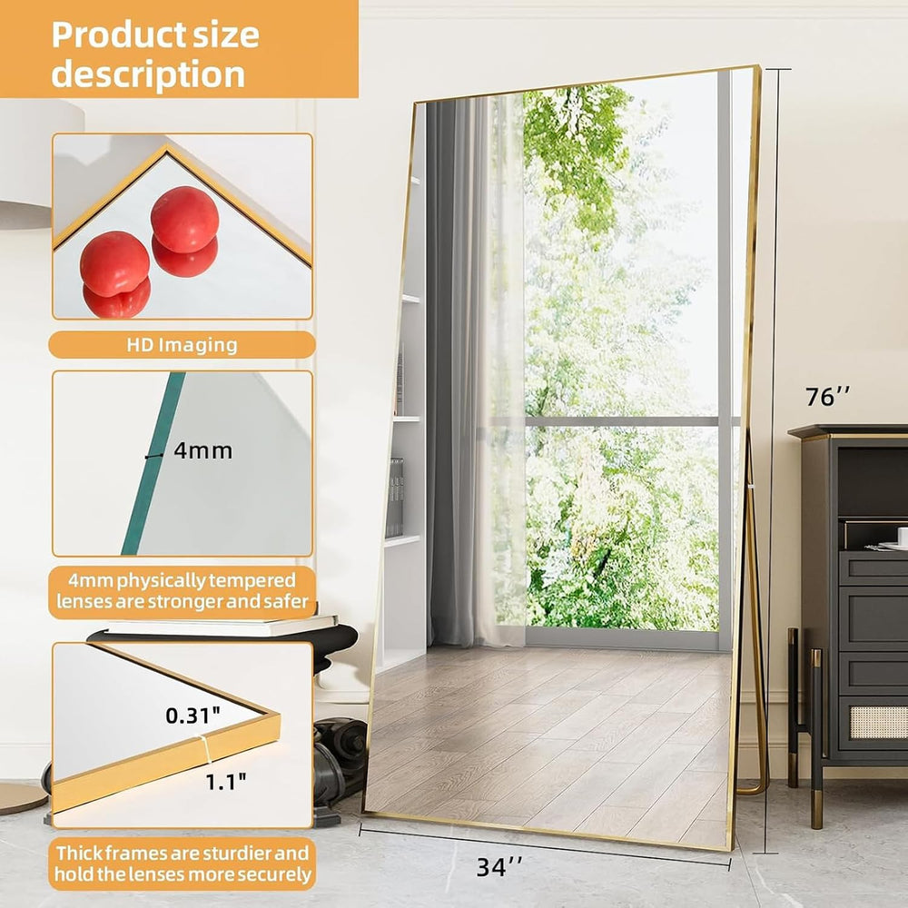 LFT HUIMEI2Y 76"x34" Full Length Mirror, Gold Floor Mirror
