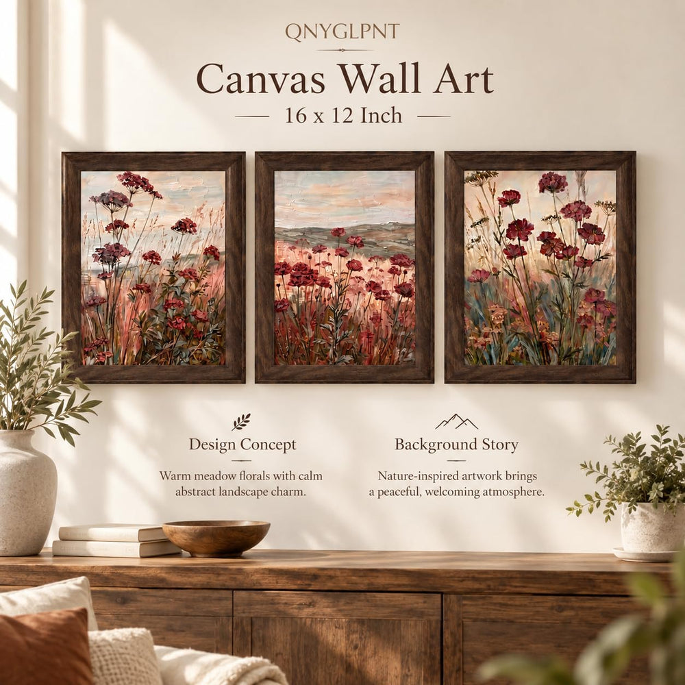 Floral Textured Canvas Wall Art Set 3Pcs Framed Rustic Botanical 16X12 Inch