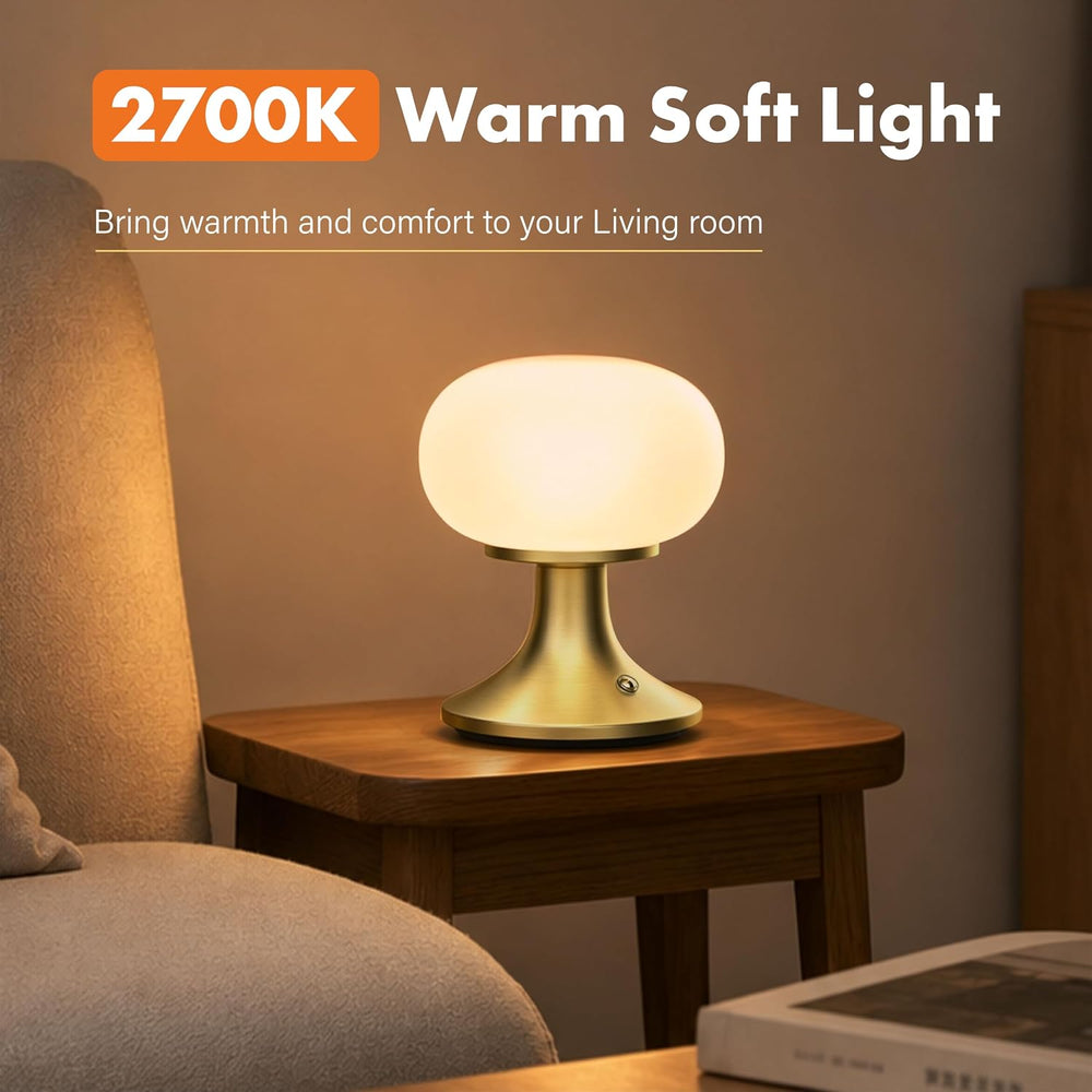 Cordless Mushroom Table Lamp - Stepless Dimming - 2700K Warm Light - Gold