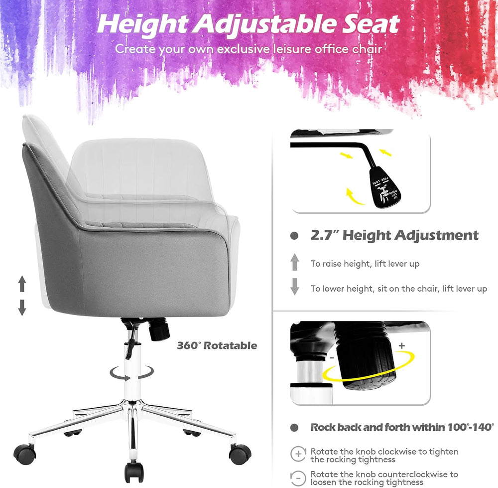 GIANTEX Velvet Desk Chair, Mid-Back Leisure Office Chair, Modern Computer Arm...
