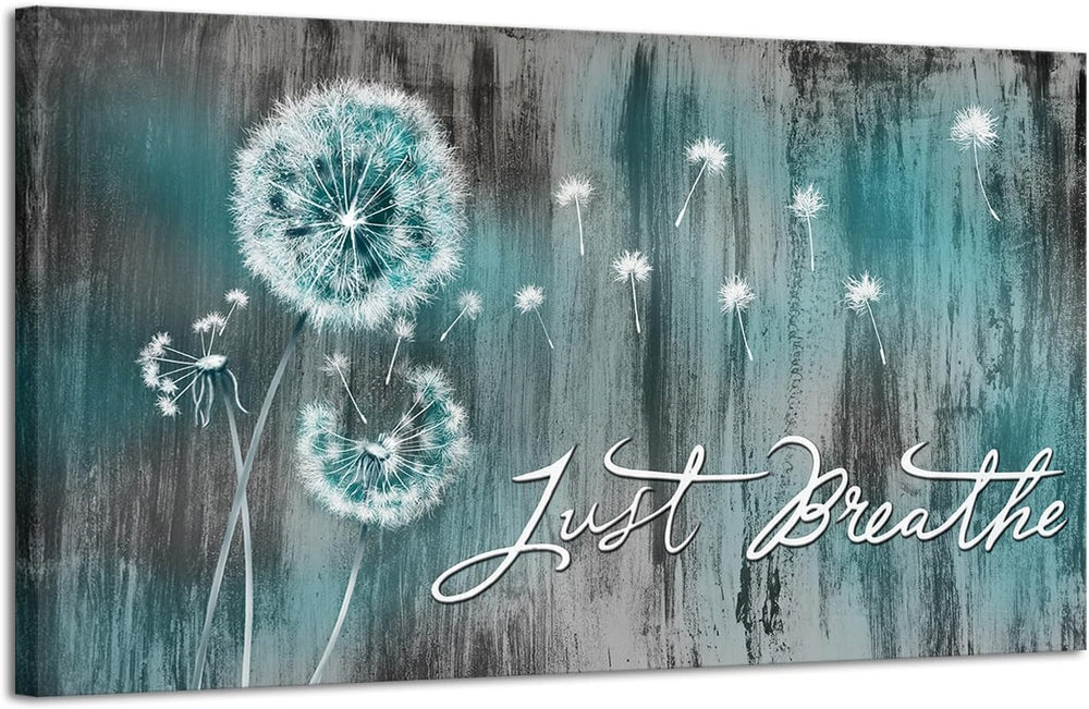 iHAPPYWALL Large Just Breathe Wall Art Abstract Teal Dandelion Flower Inspira...
