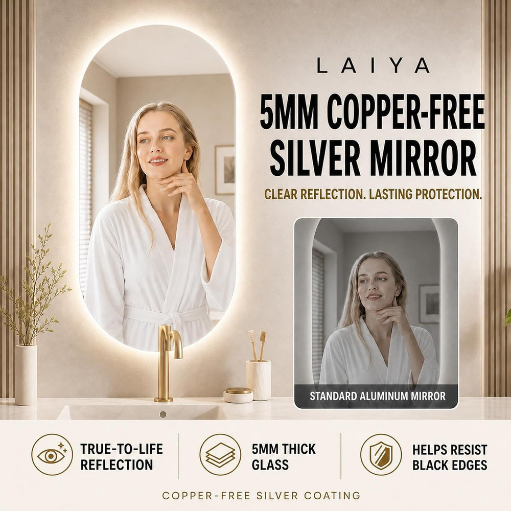 LAIYA 36X22in Oval LED Bathroom Mirror, Frameless Backlit Anti-Fog Dimmable