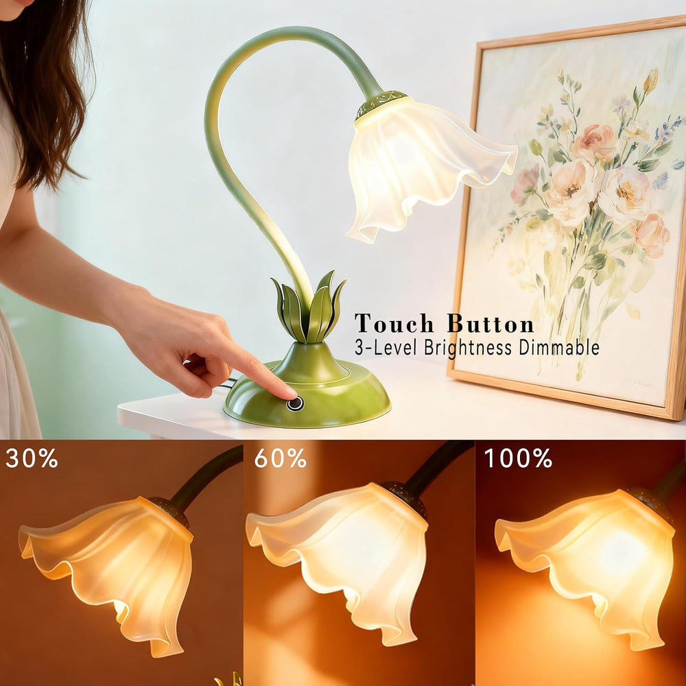 Cordless Flower Table Lamp Green, Valentine‘s Gift, 5200-mAh Rechargeable Tou...