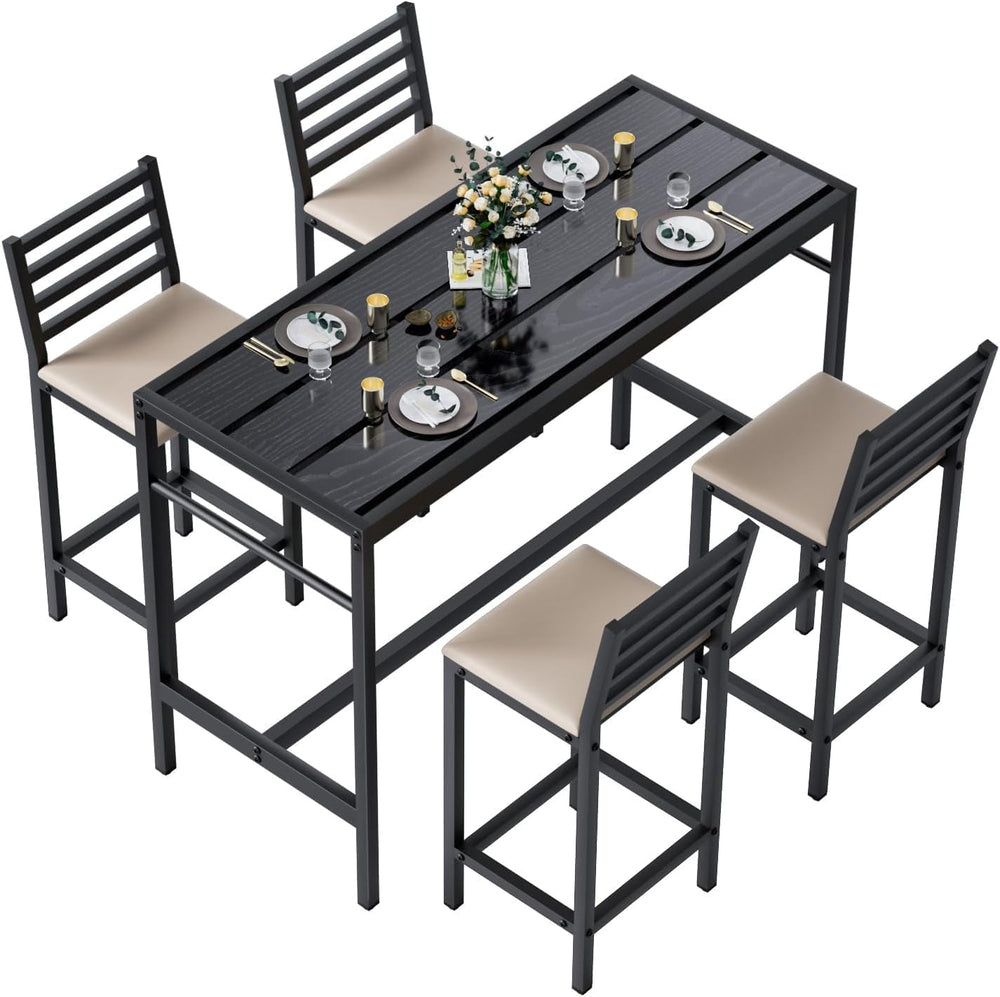 5 Piece Outdoor Patio Bar Set, 54.7" Rectangular Counter Height High Top...