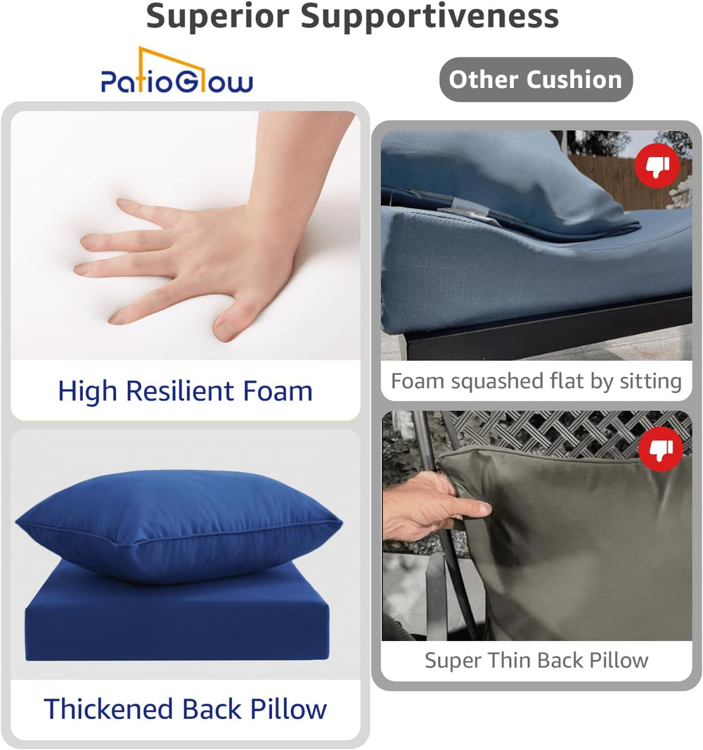 PatioGlow Outdoor Seat Cushion Set 24 x 24 x 4 Inch, Waterproof & Fade Re...