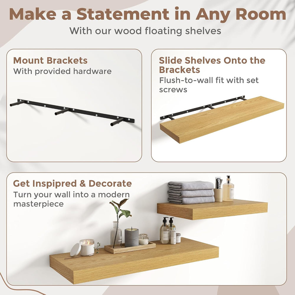 55 Inch Floating Shelves for Wall 2 Pack, 12"D Wood Grain Bathroom Shelves