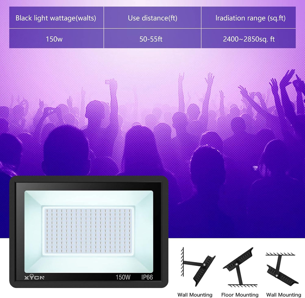 XYCN 2 Pack 150W Black Light Flood Light, Blacklight with Plug, IP66 Waterpro...