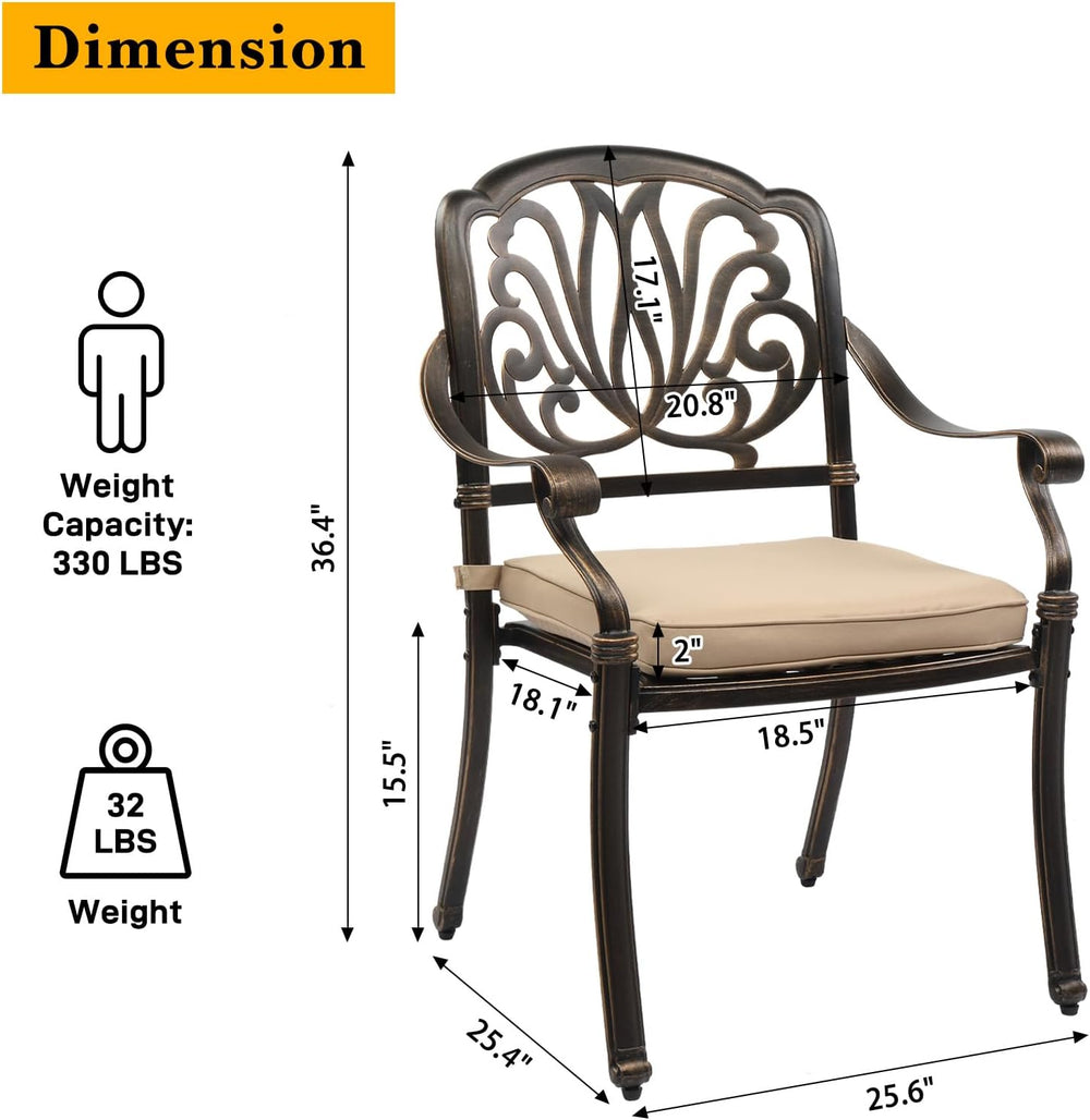 VINGLI Patio Chairs Set of 2- Cast Aluminum Outdoor Dining Chairs with Cushio...