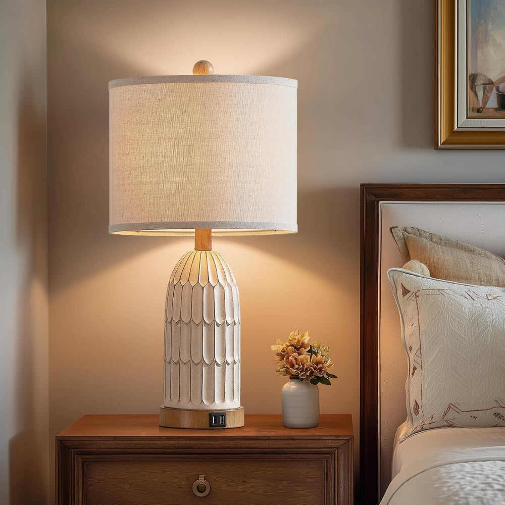 Cinkeda Touch Table Lamp for Bedroom Nightstand, Cream Farmhouse Vintage Rust...