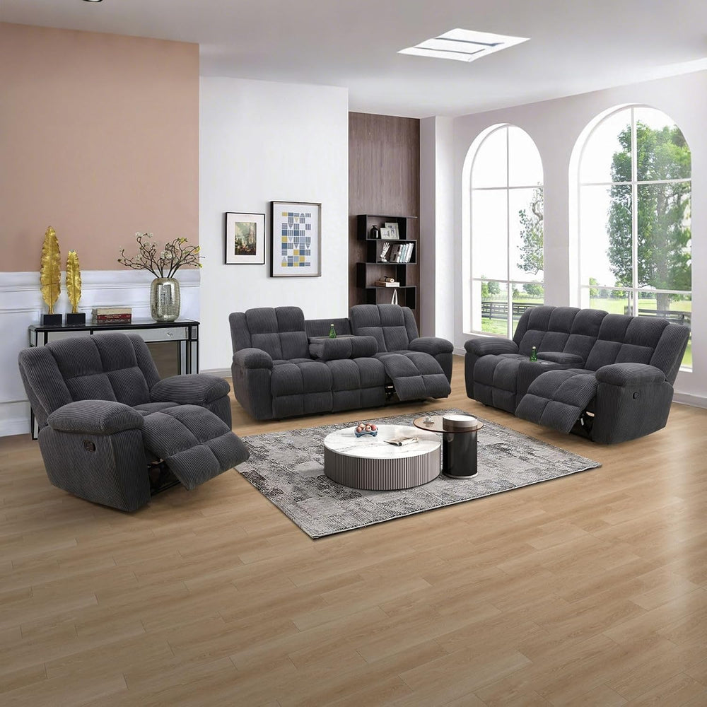 Oversize Manual Corduroy Living Room Recliner Sofa Set, Corduroy Sofa Couch S...