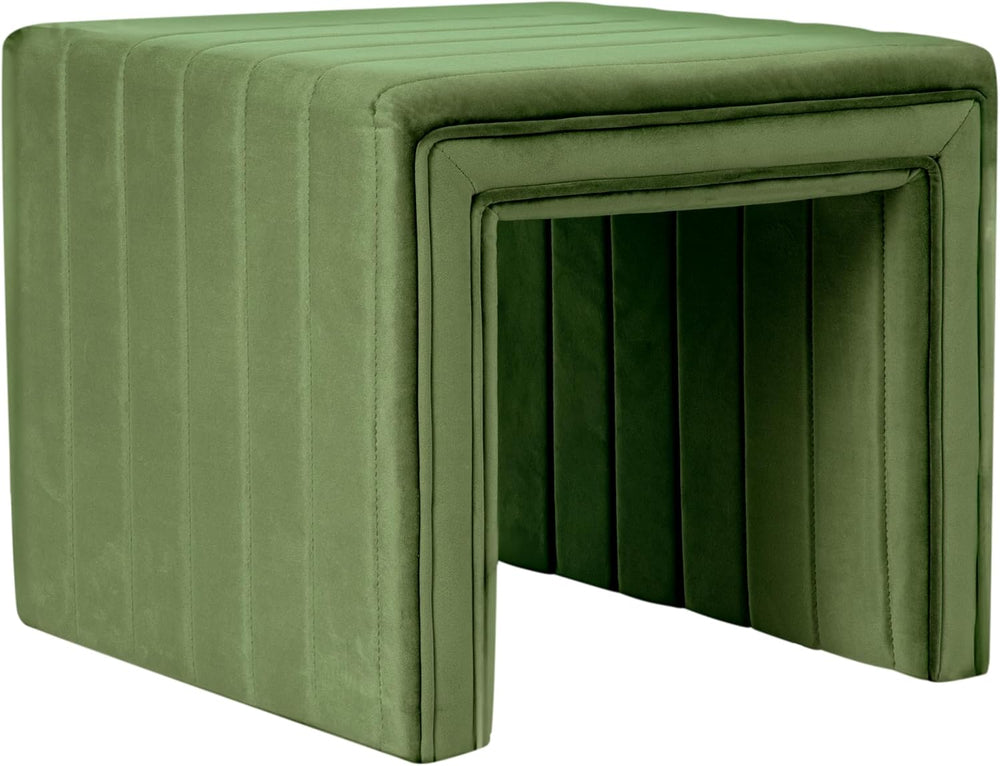 Spatial Order 19" Modern Channel Tufted Velvet Ottoman - Green